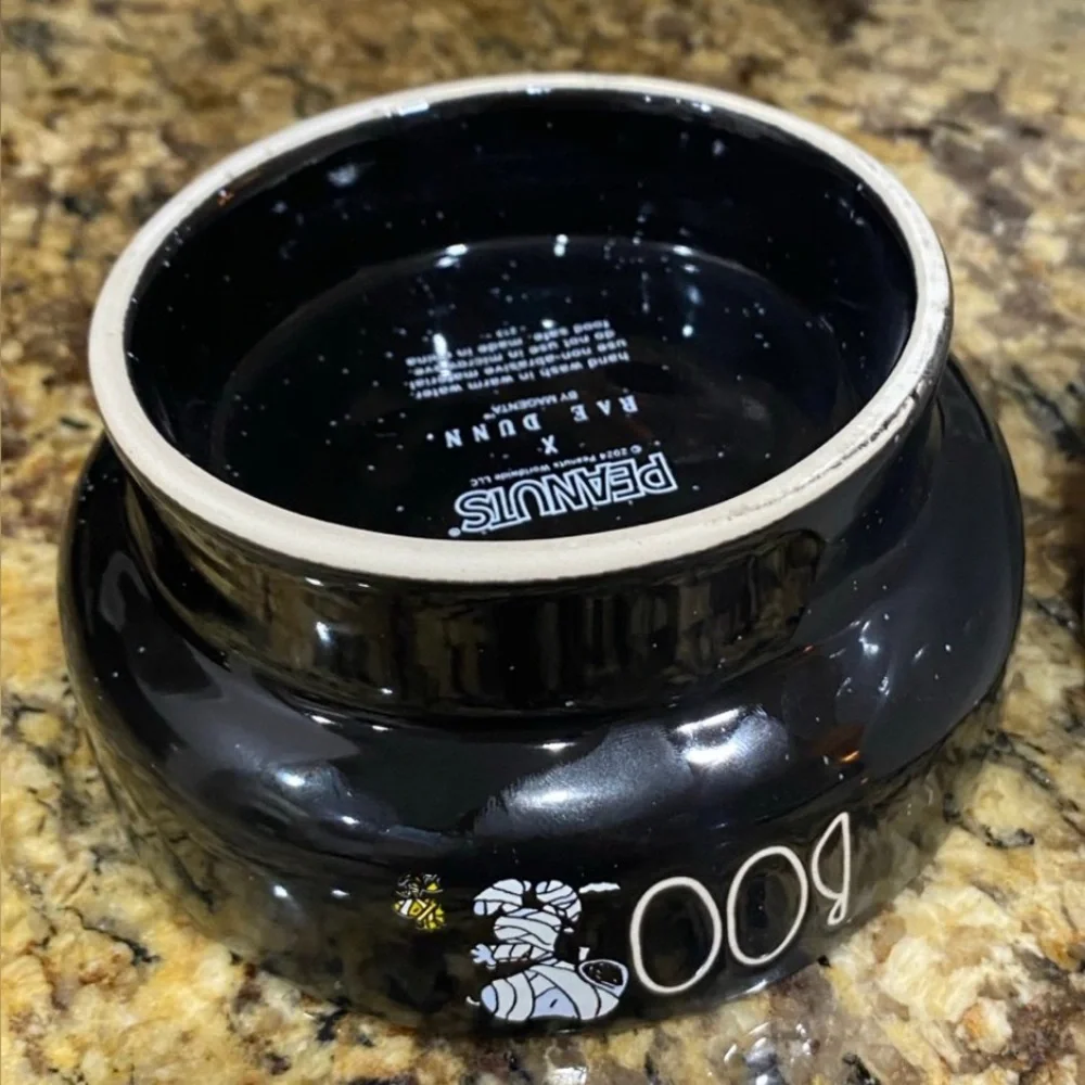 Rae Dunn Peanuts Halloween pet bowl BOO mummy Snoopy woodstock too Brand new!